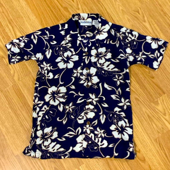 Kidlooks Blue/White Hawaiian Buttondown Short Sleeve Shirt - Size 6 - New - Picture 1 of 3